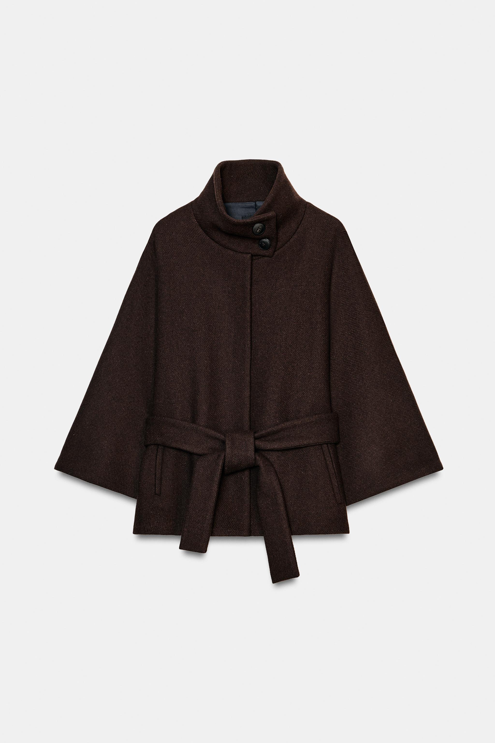 MANTEAU COURT CAPE AVEC LAINE CEINTURE